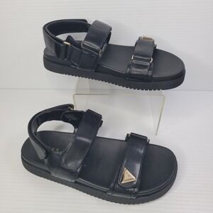 Guess Wesleys Womens Size 7 Black Platform Sandals Double Strap Logo Casual